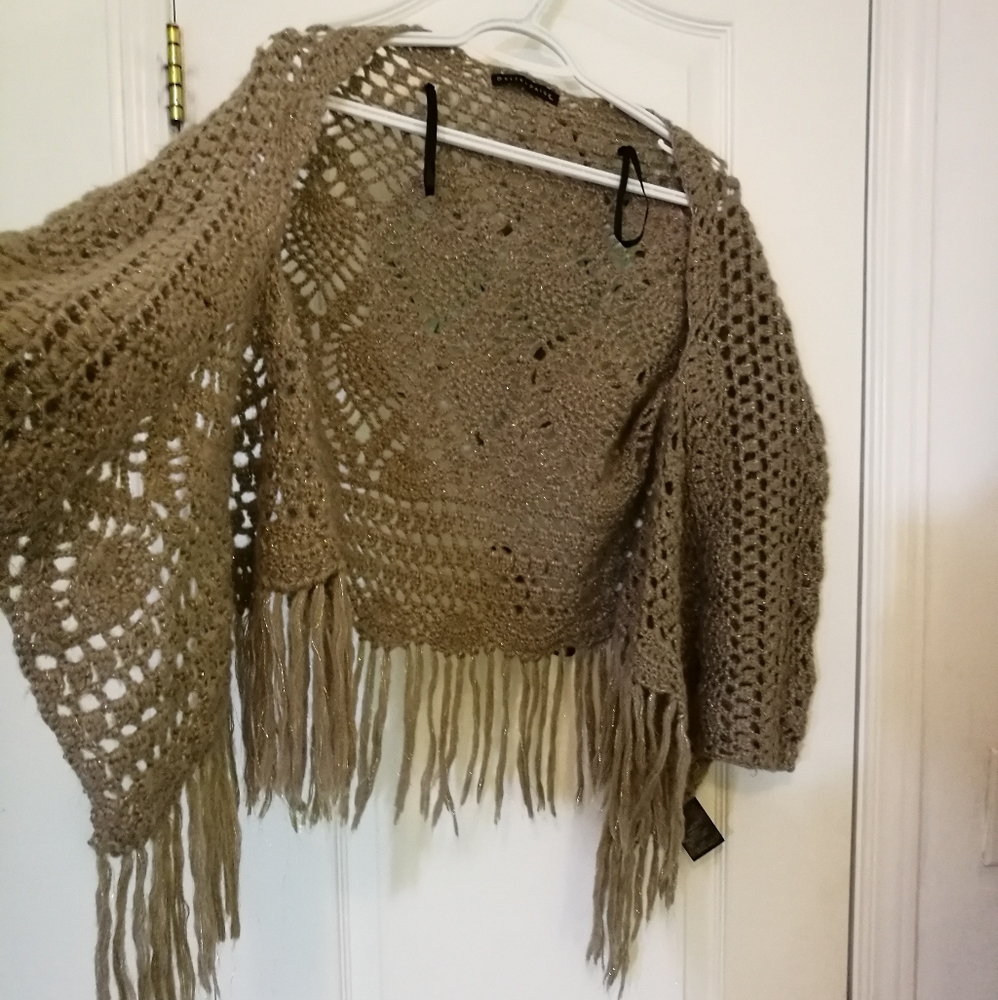 XS BETTE PAIGE Metallic Knit Poncho Sweater